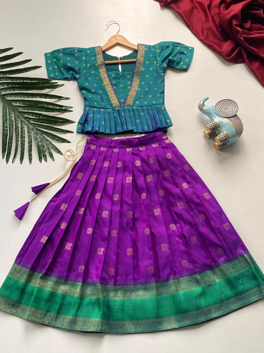 Kids Soft Silk Lehenga Choli Set - Purple