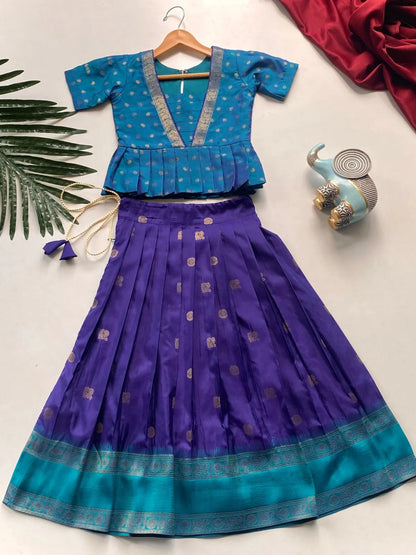 Kids Soft Silk Lehenga Choli Set - Blue