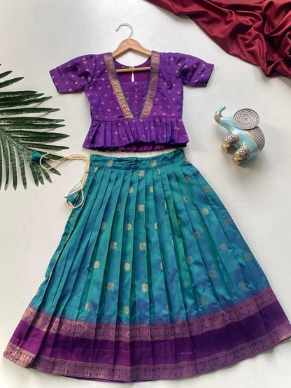 Kids Soft Silk Lehenga Choli Set - Teal