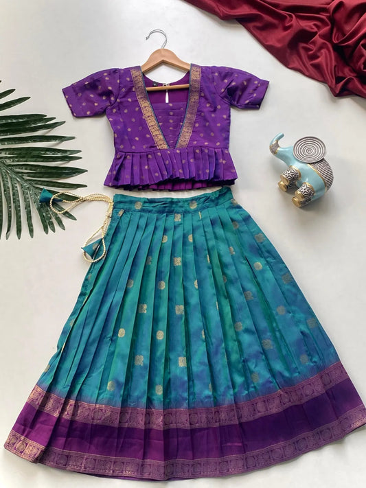 Kids Soft Silk Lehenga Choli Set - Teal