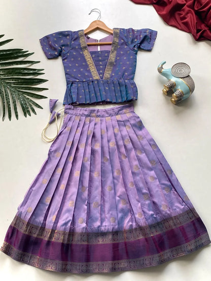 Kids Soft Silk Lehenga Choli Set - Lavender