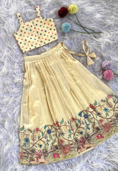 Kids Designer Handworked Skirt & Top Set - Yellow