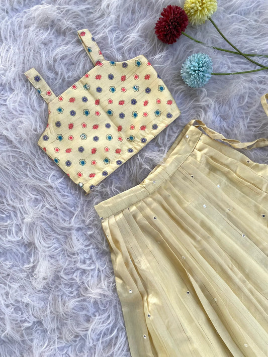 Kids Designer Handworked Skirt & Top Set - Yellow