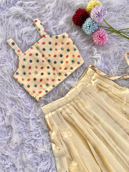 Kids Designer Handworked Skirt & Top Set - Yellow