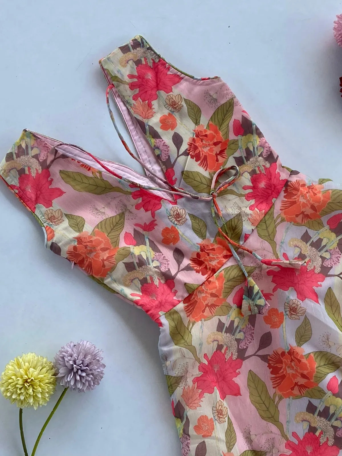 Girls Floral Print Chanderi Gown