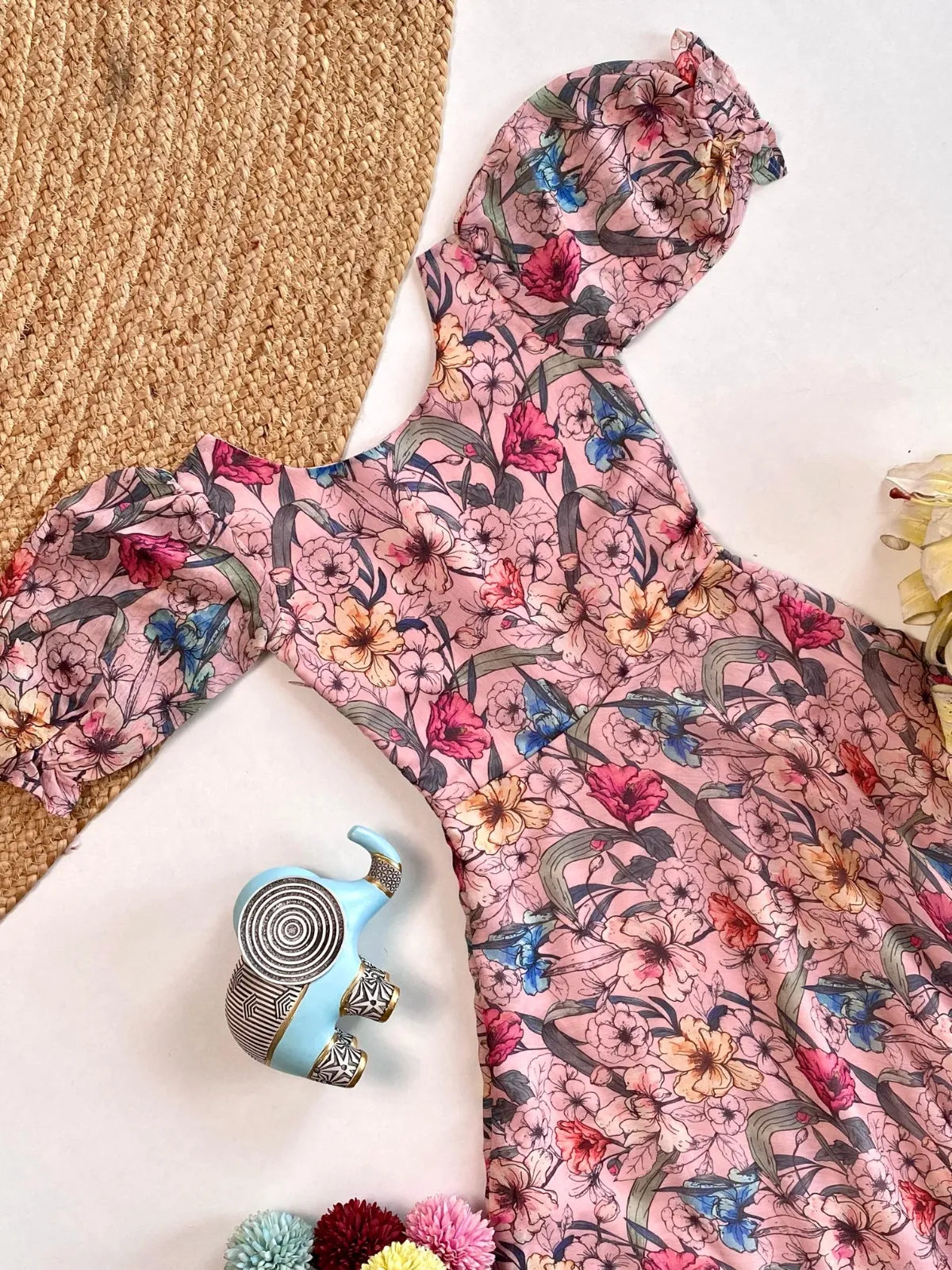 Pink Floral Printed Beautiful Girls Gown