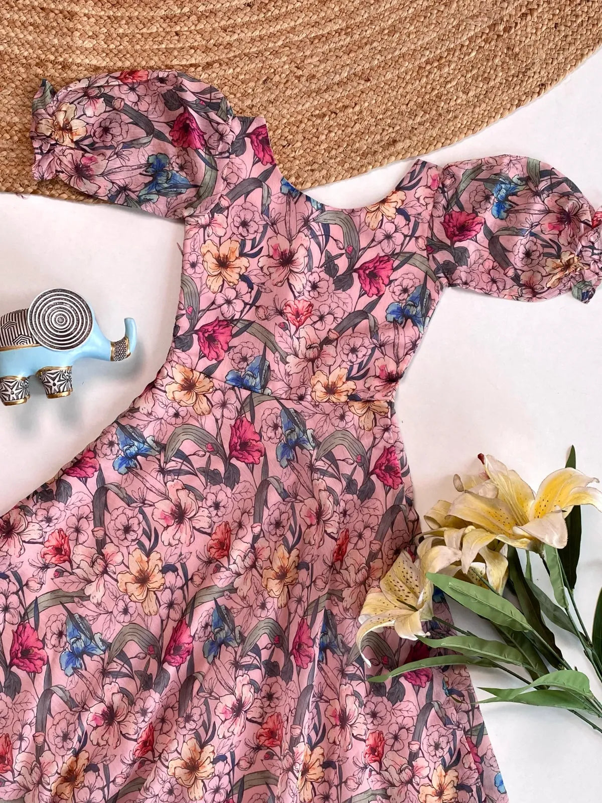 Pink Floral Printed Beautiful Girls Gown