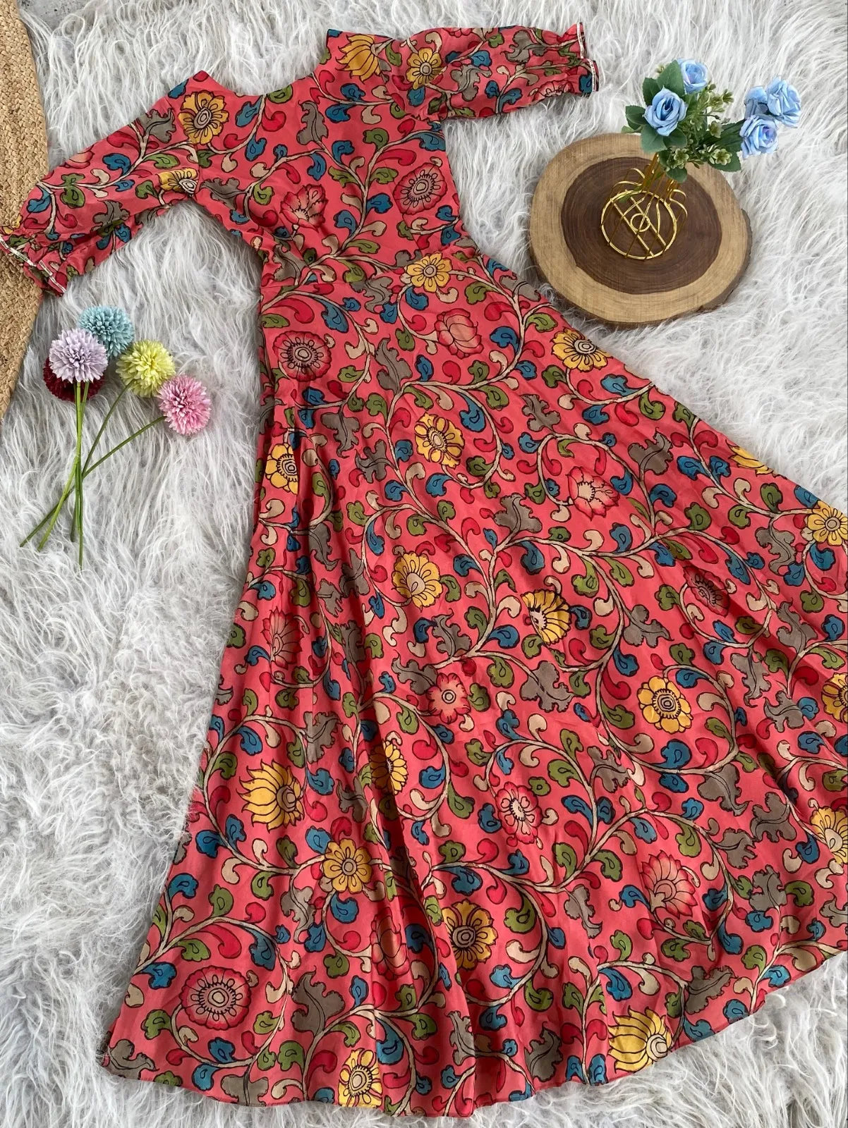 Kids Floral Print Chanderi Gown