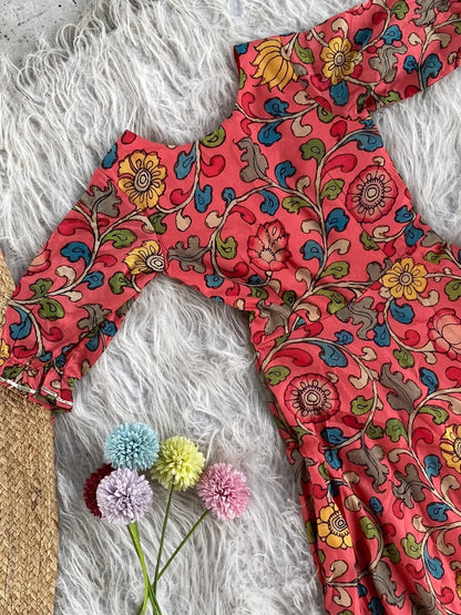 Kids Floral Print Chanderi Gown