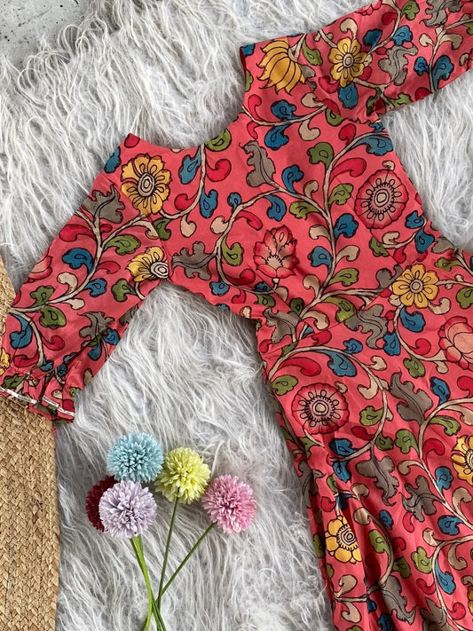 Kids Floral Print Chanderi Gown