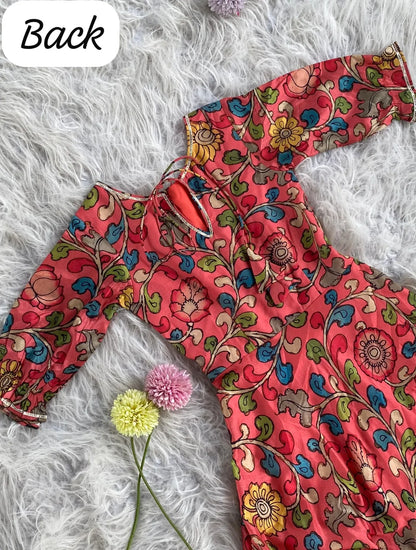 Kids Floral Print Chanderi Gown