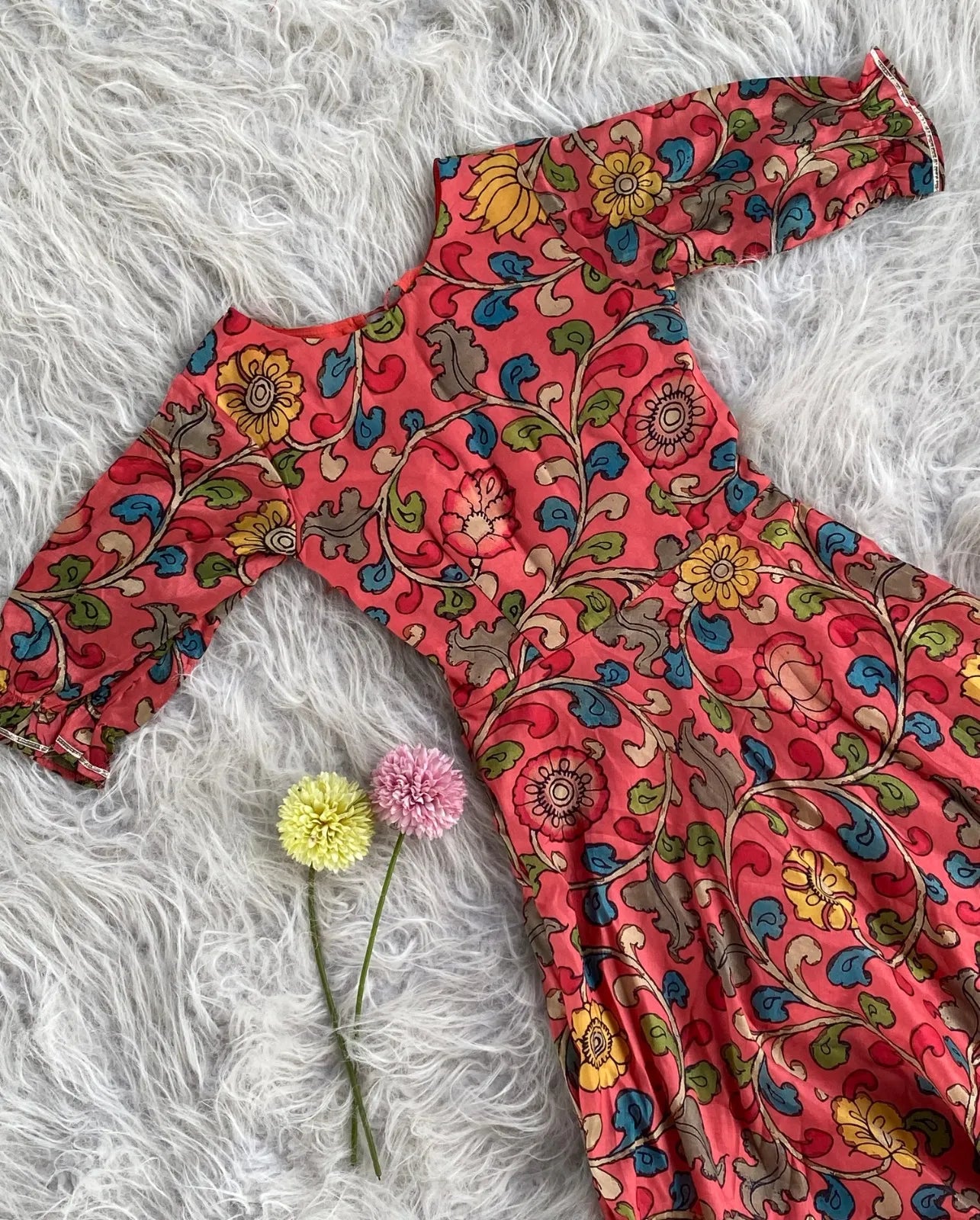 Kids Floral Print Chanderi Gown