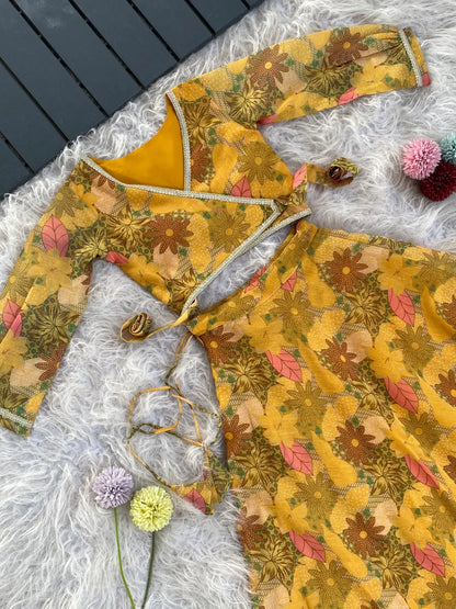 Yellow Floral Printed Beautiful Gown