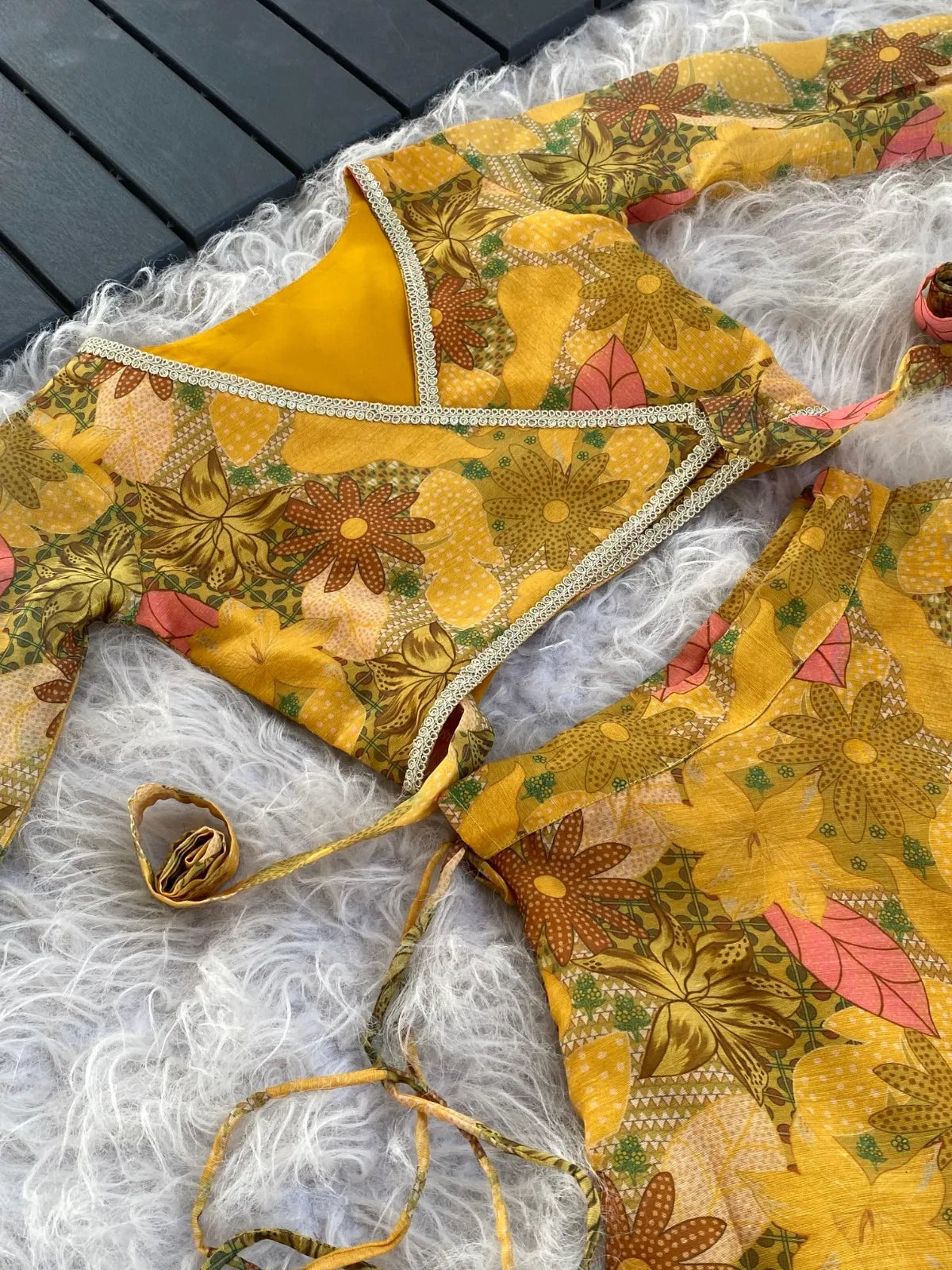 Yellow Floral Printed Beautiful Gown