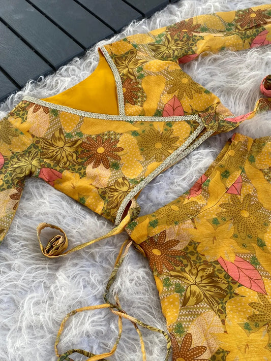 Yellow Floral Printed Beautiful Gown