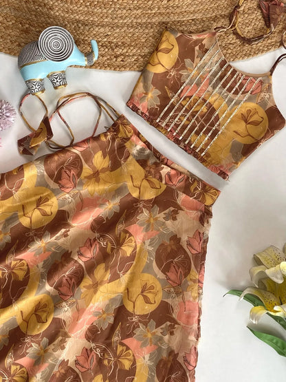 Aesthetic Floral Printed Beautiful Gown