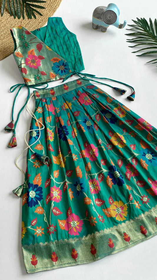 Girls Floral Brocade Lehenga Choli Set – Rama