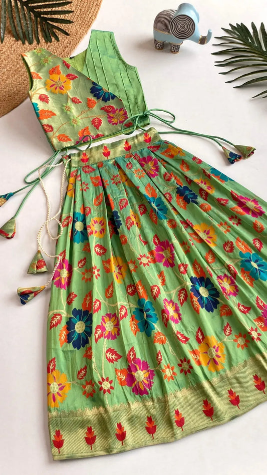 Girls Floral Brocade Lehenga Choli Set – Pista
