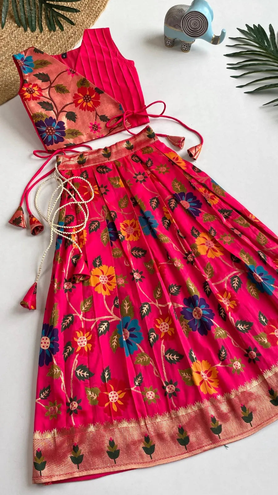 Girls Floral Brocade Lehenga Choli Set – Pink