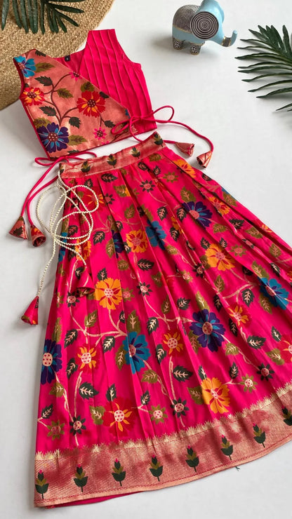Girls Floral Brocade Lehenga Choli Set – Pink
