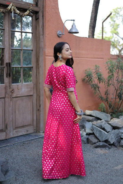 Rani Pink Gold Butti Embroidery Anarkali Gown
