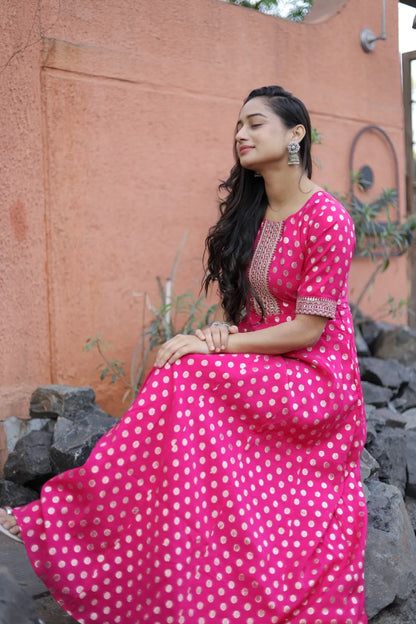 Rani Pink Gold Butti Embroidery Anarkali Gown