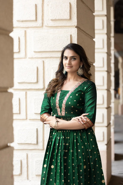 Green Paithani Silk Anarkali Gown with Zari Border
