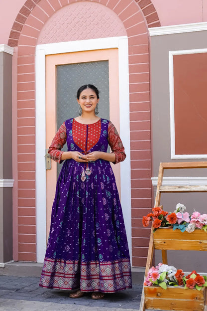 Patola Anarkali Ethnic Gown - Blue