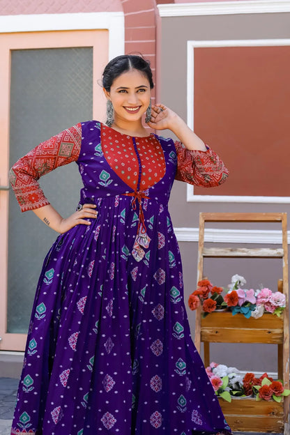 Patola Anarkali Ethnic Gown - Blue