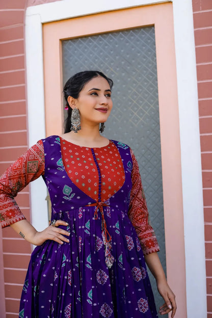 Patola Anarkali Ethnic Gown - Blue