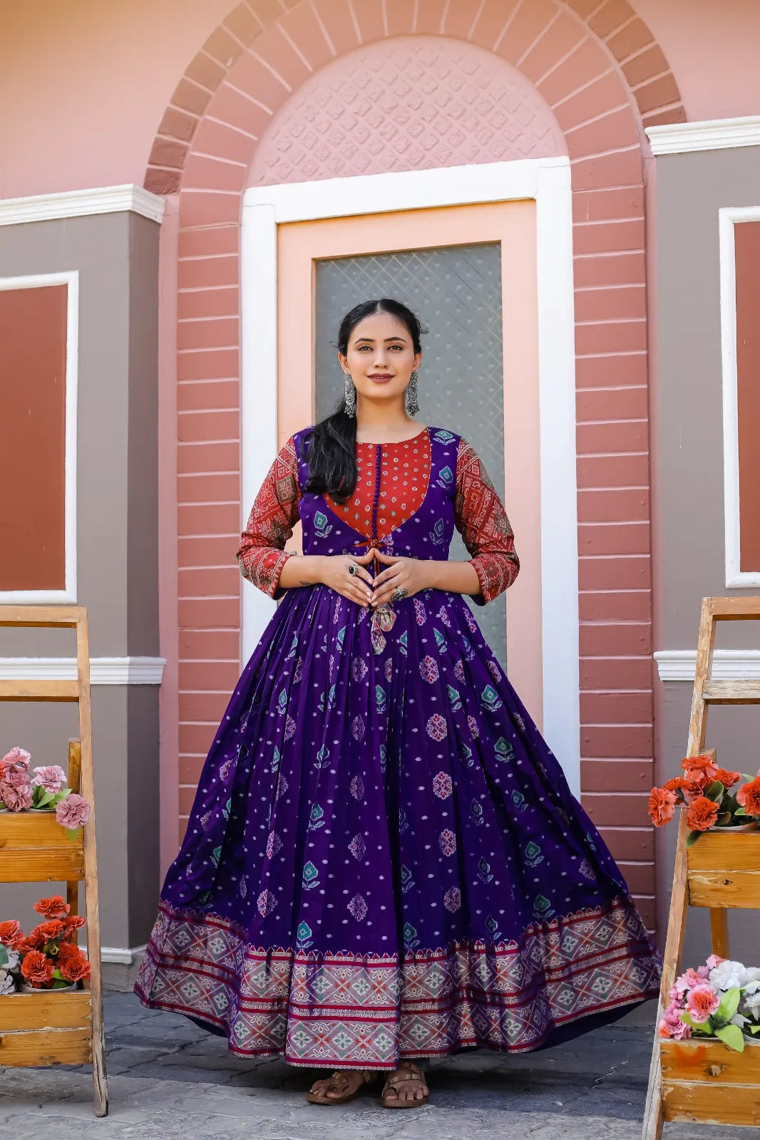 Patola Anarkali Ethnic Gown - Blue