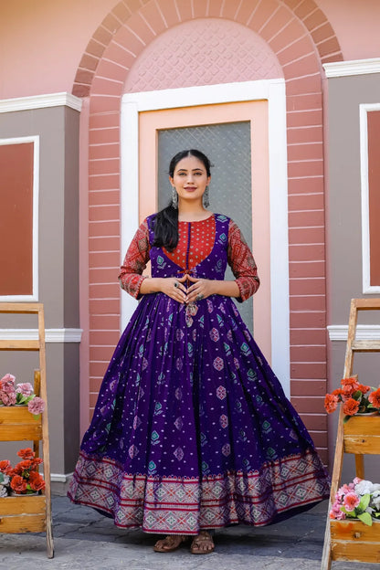 Patola Anarkali Ethnic Gown - Blue