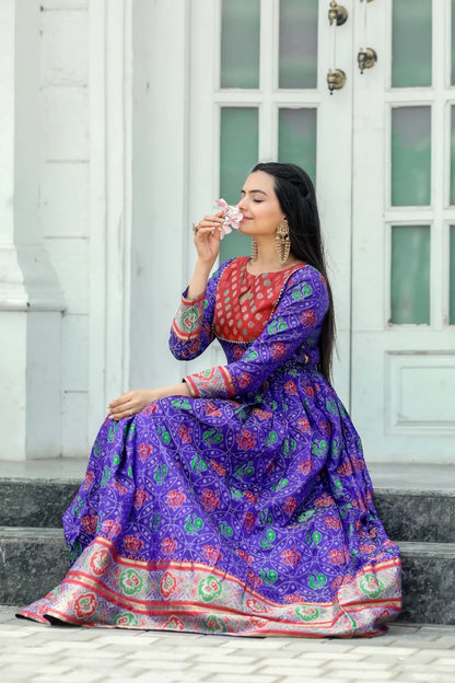Royal Purple Bandhani Print Anarkali Gown