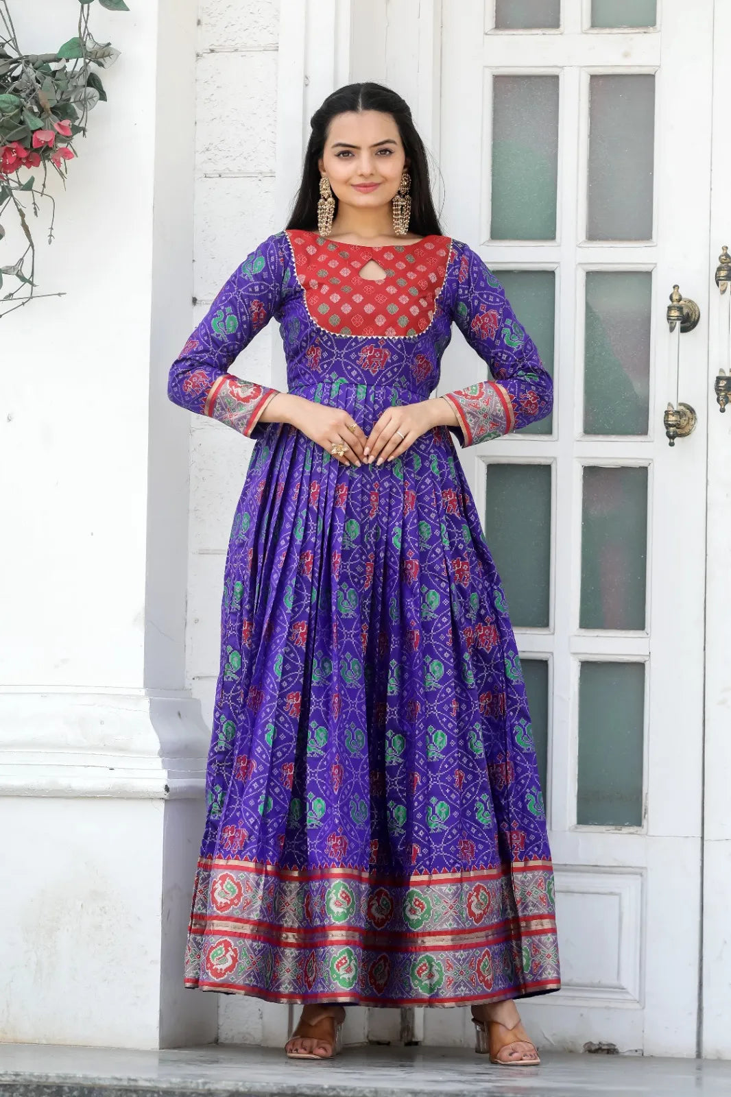 Royal Purple Bandhani Print Anarkali Gown