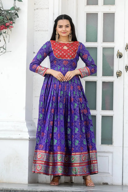 Royal Purple Bandhani Print Anarkali Gown