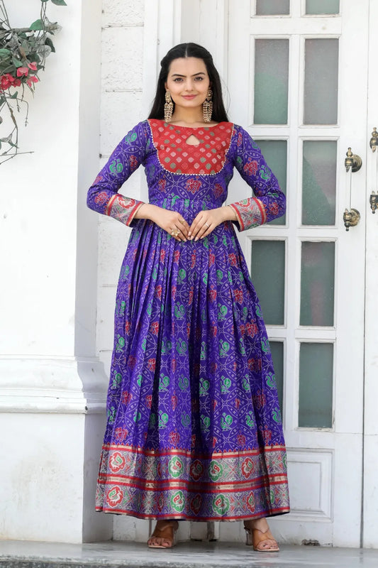 Royal Purple Bandhani Print Anarkali Gown