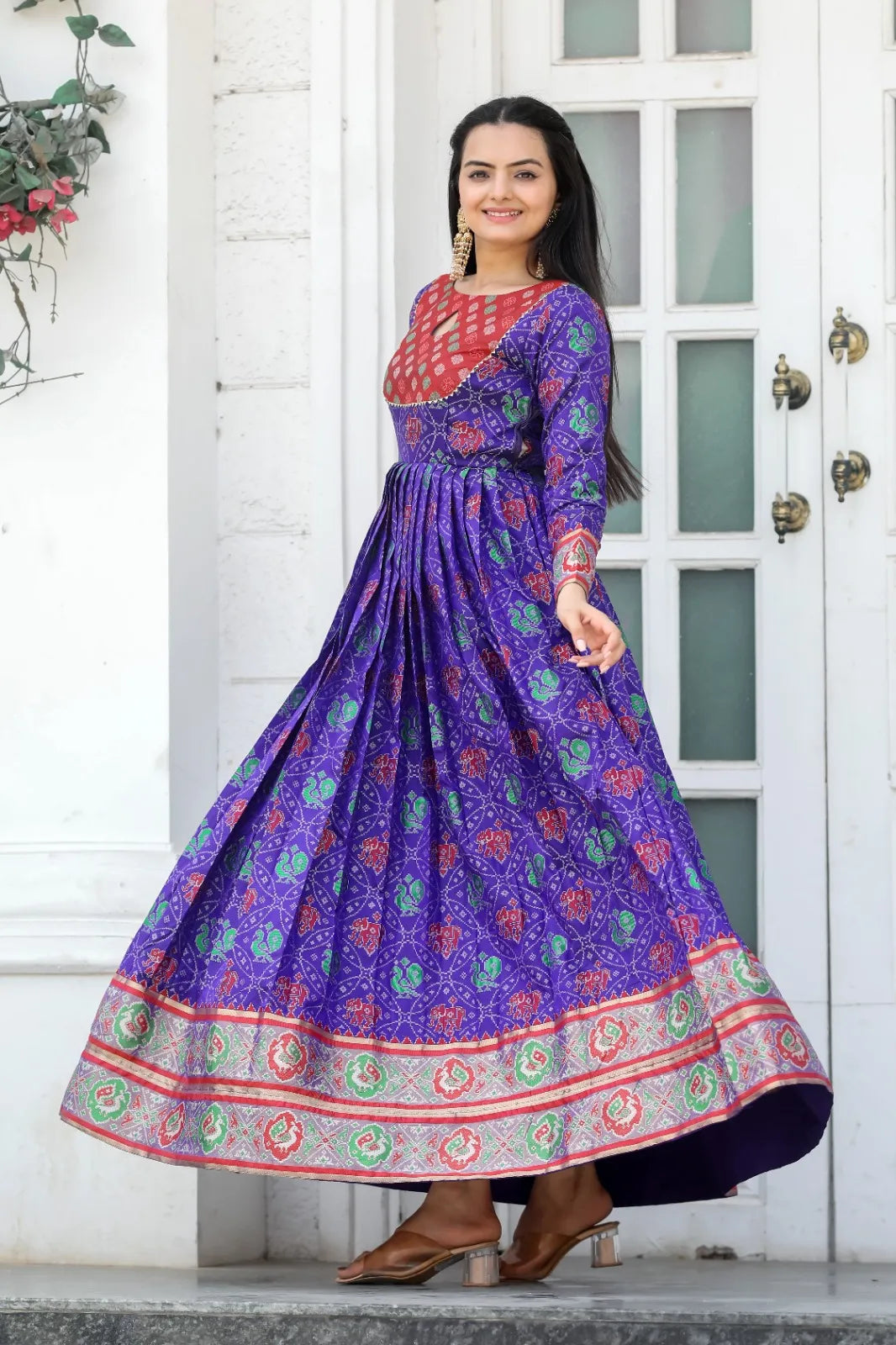 Royal Purple Bandhani Print Anarkali Gown