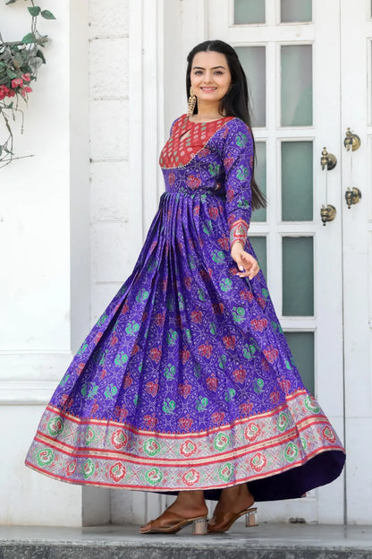 Royal Purple Bandhani Print Anarkali Gown