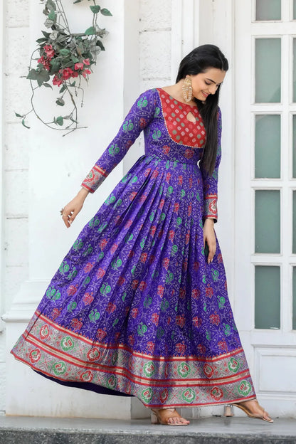 Royal Purple Bandhani Print Anarkali Gown