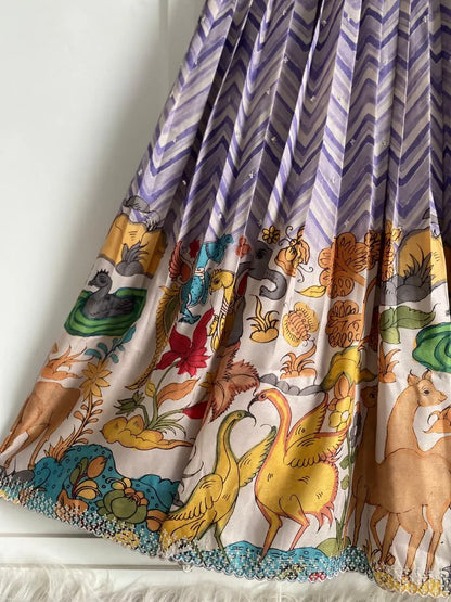 Chevron Print Anarkali Handcrafted Folk Border Gown - Lavender