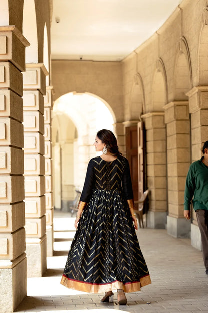 Black Anarkali Gown with Maroon Yoke