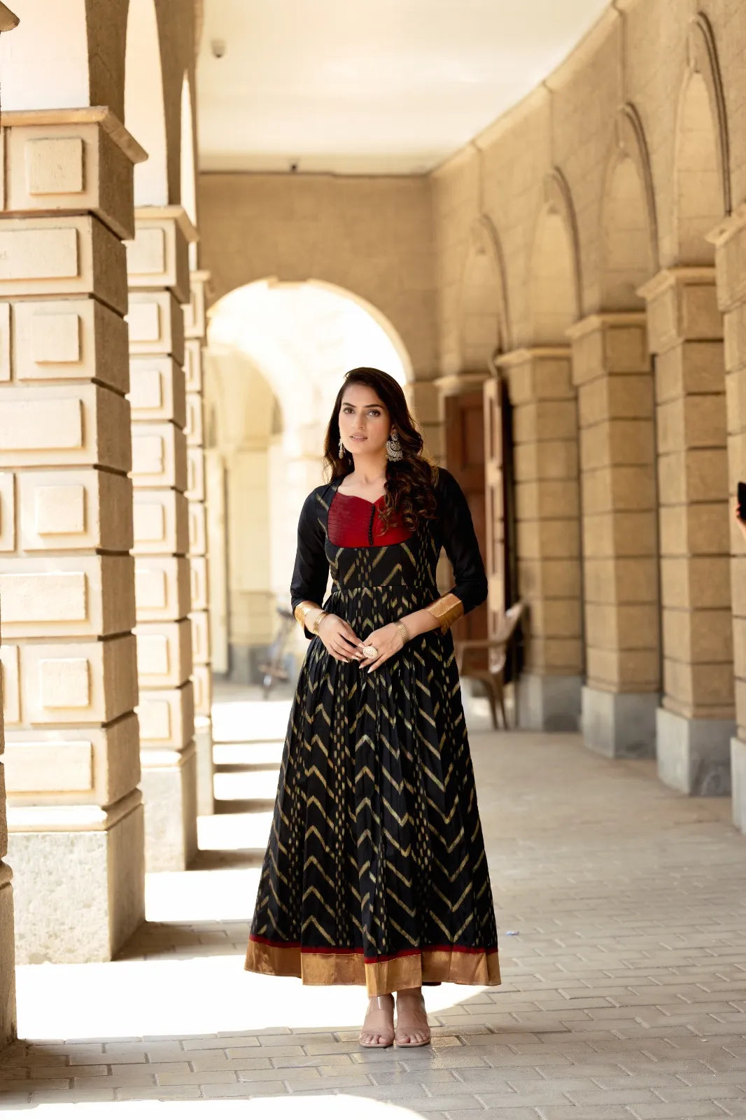 Black Anarkali Gown with Maroon Yoke