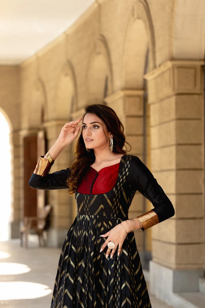 Black Anarkali Gown with Maroon Yoke