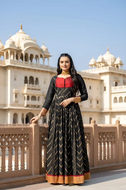 Black Anarkali Gown with Maroon Yoke