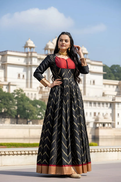 Black Anarkali Gown with Maroon Yoke