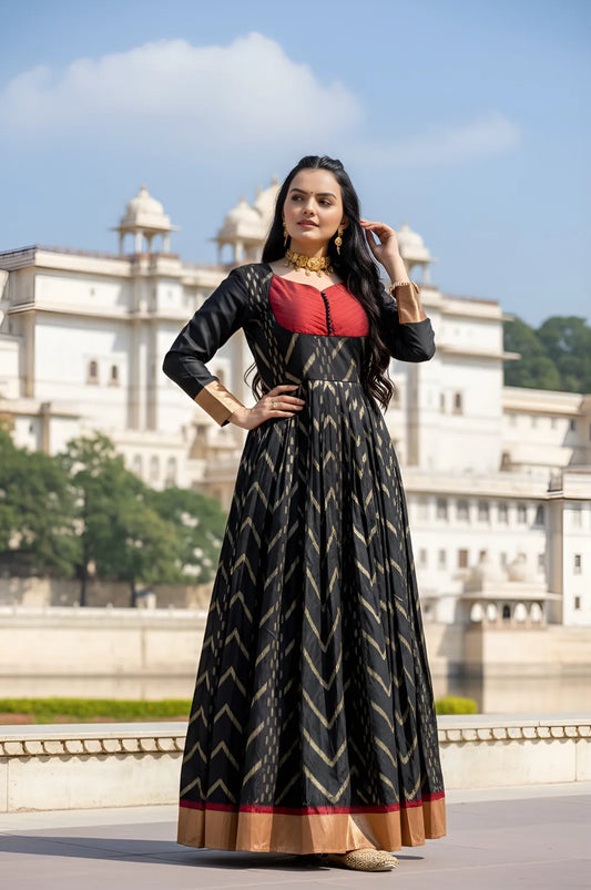 Black Anarkali Gown with Maroon Yoke
