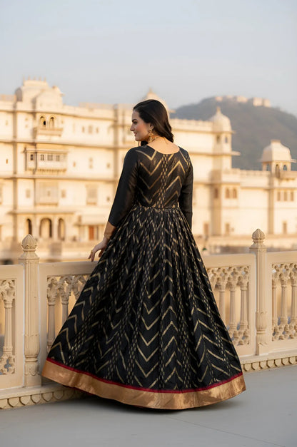 Black Anarkali Gown with Maroon Yoke