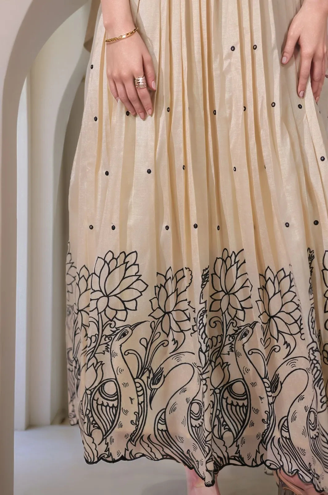 Ivory Floral Print Anarkali Gown with Jacket Style Overlay