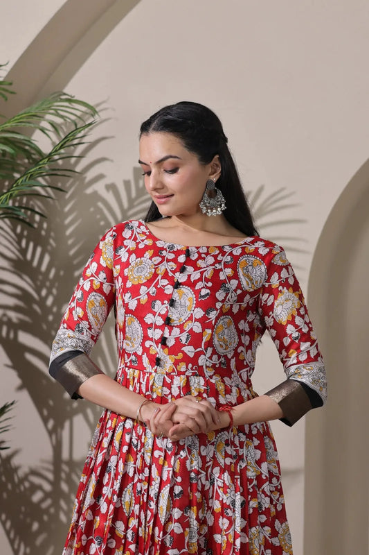 Beautiful Kalamkari Printed Red Gown