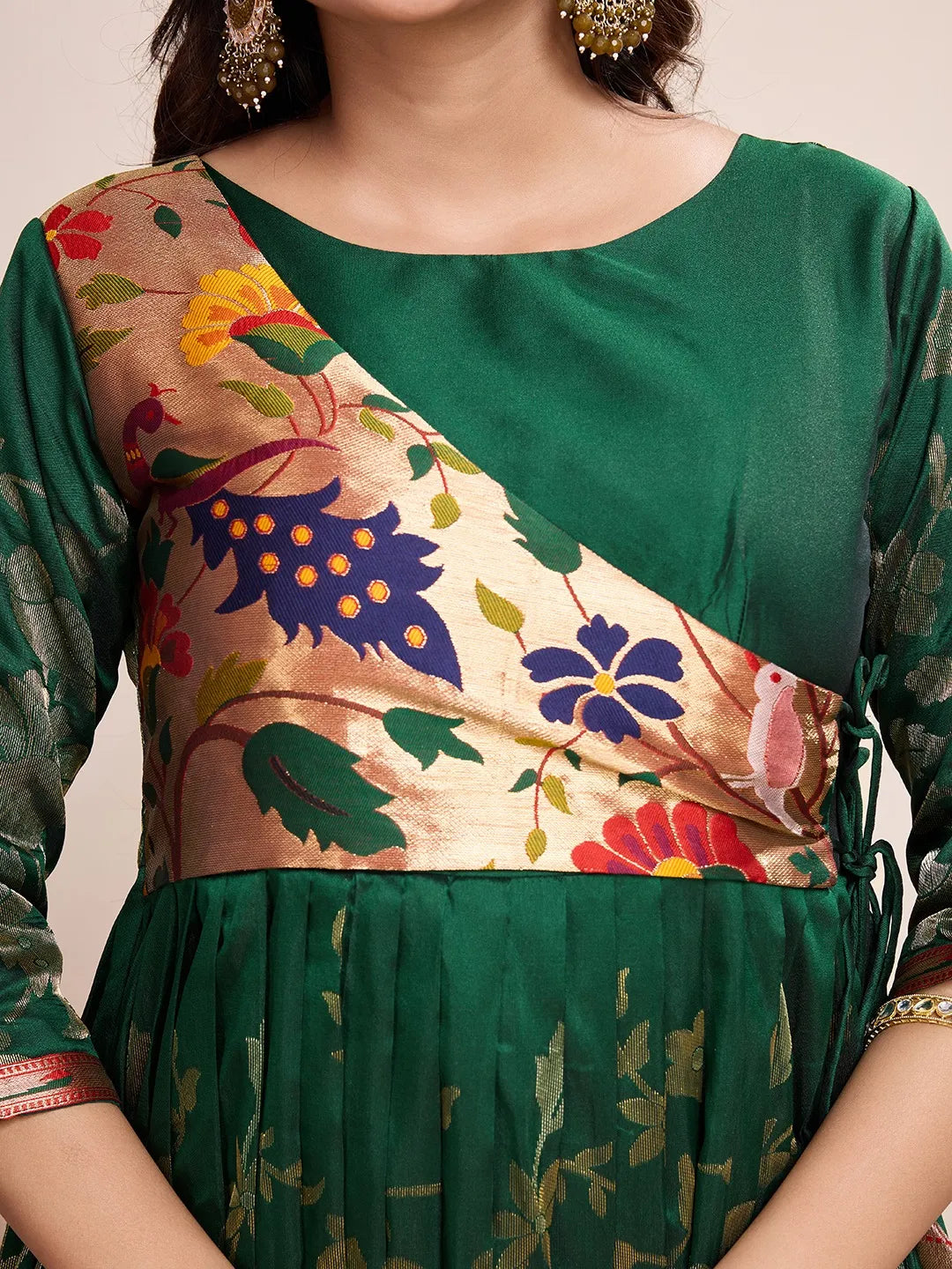 Green Paithani Gown Floral Woven Design | Festive & Wedding Wear